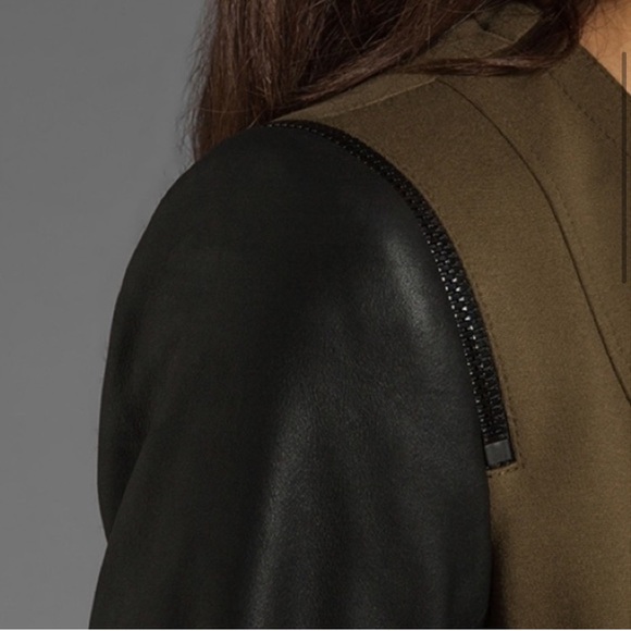 Theory Yaisa Pryor Goat Leather Open Front Olive Green Jacket Size Large - Picture 4 of 8